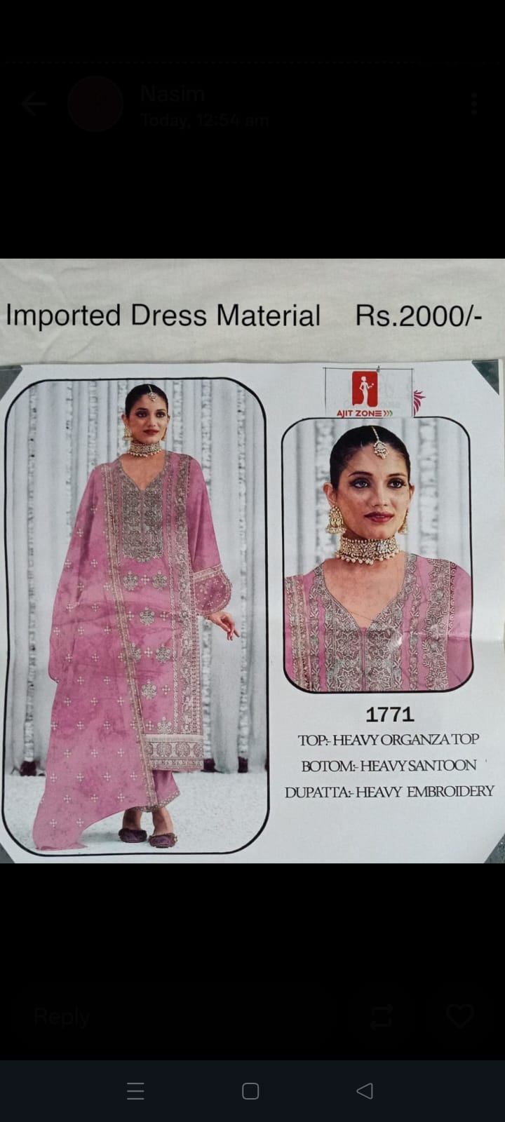 Unstitched Imported Organza Dress Material