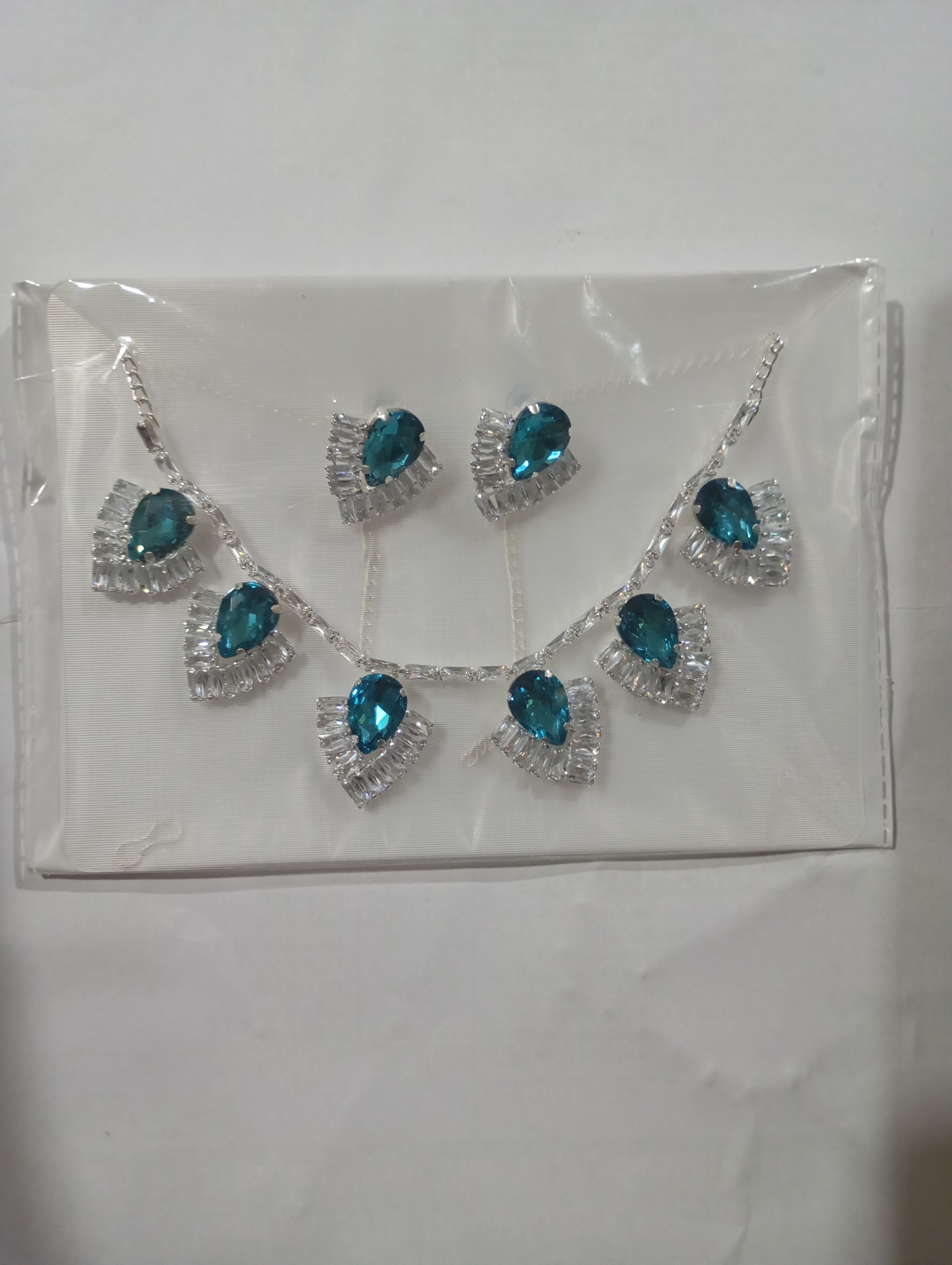 Blue and White Diamond Necklace Set Silver Touch For All Occasions.