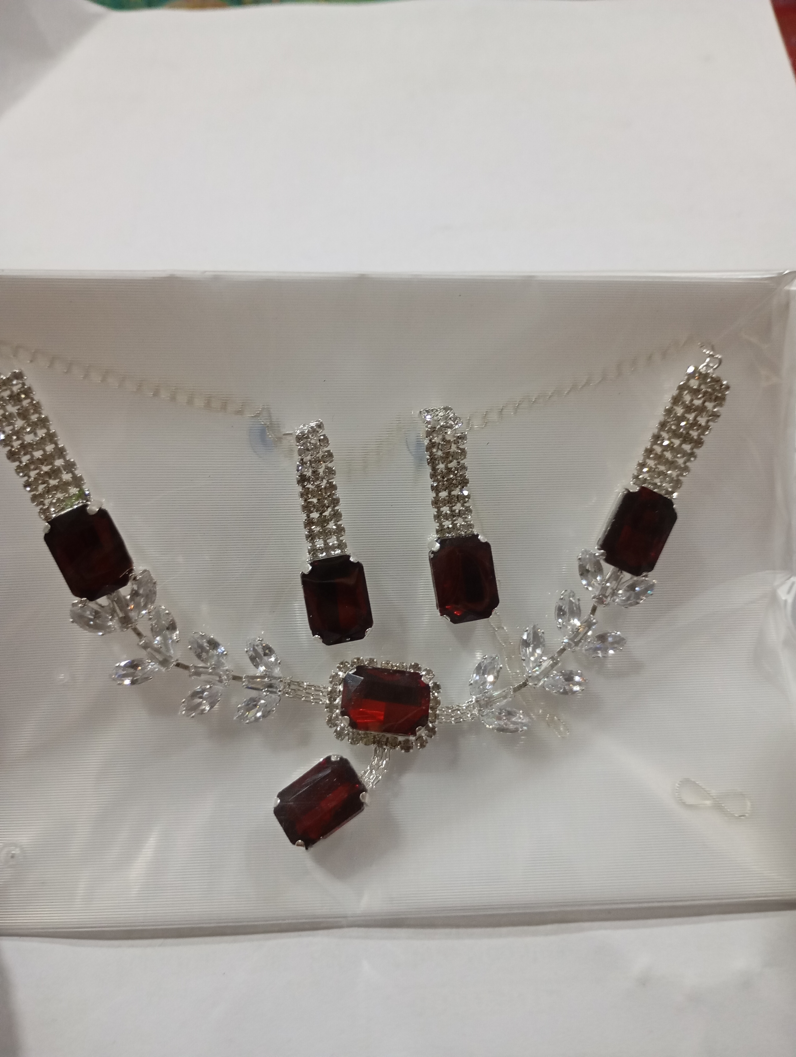 Maroon and White Diamond Necklace Set Silver Touch For All Occasions.