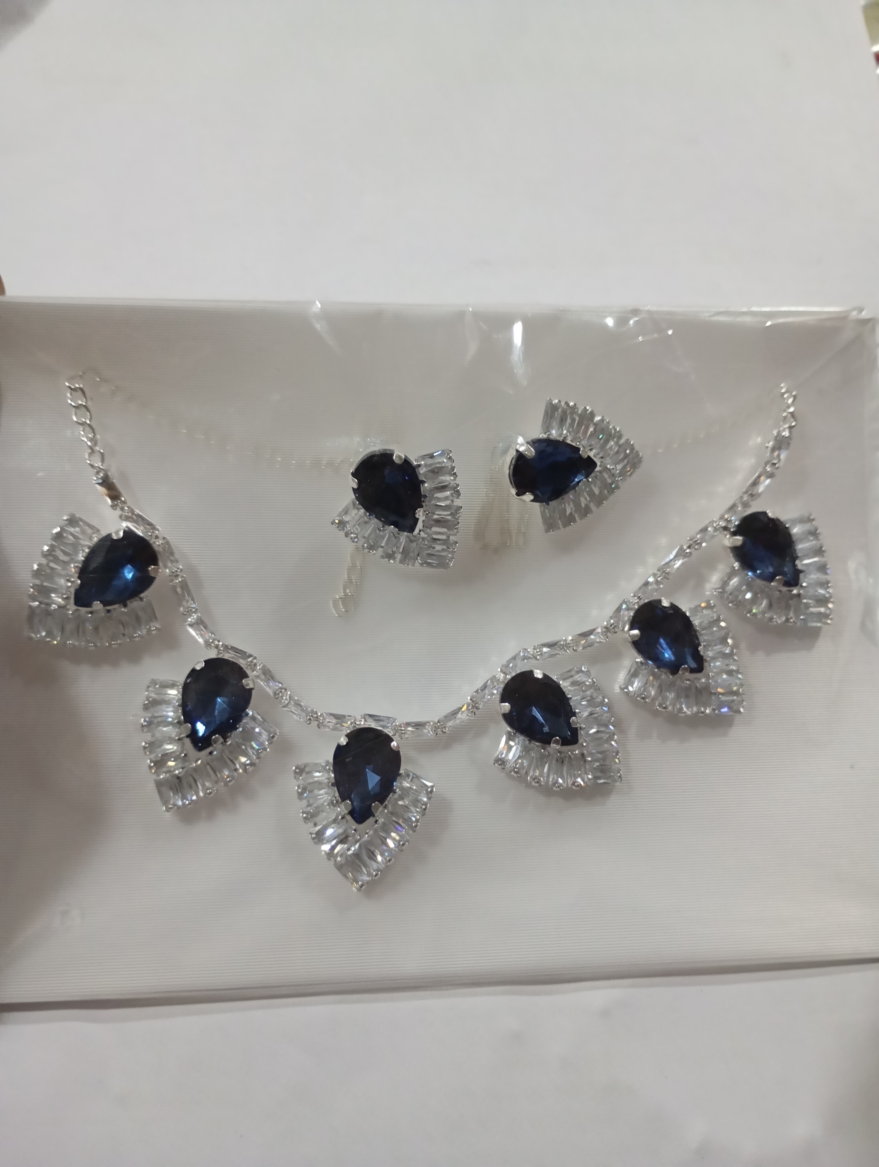 Amethyst Colour with White Diamond Necklace Set Silver Touch For All Occasions.