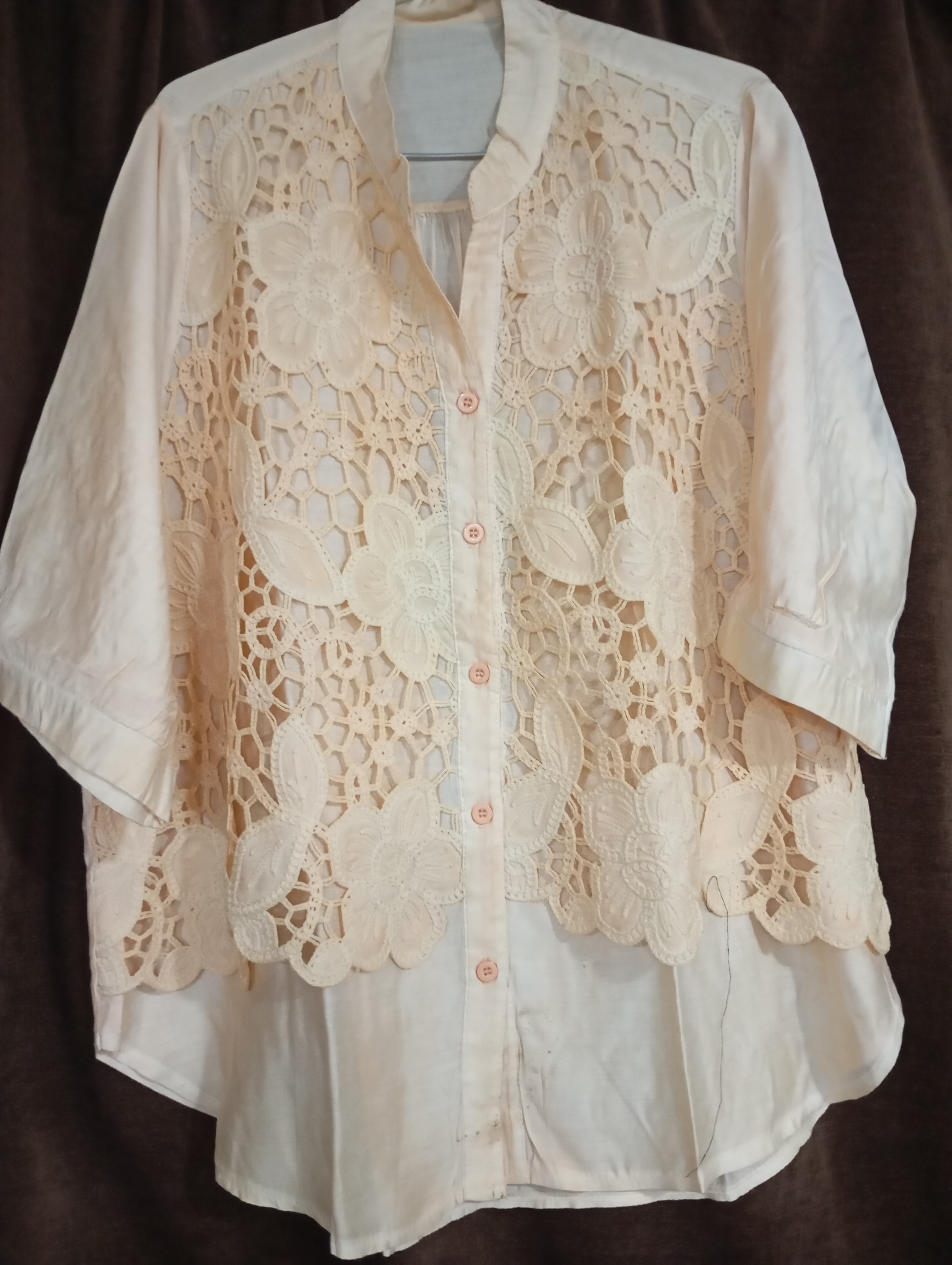 Cream Colour Silk Material Shirt With attached Qureshiya Work Jacket