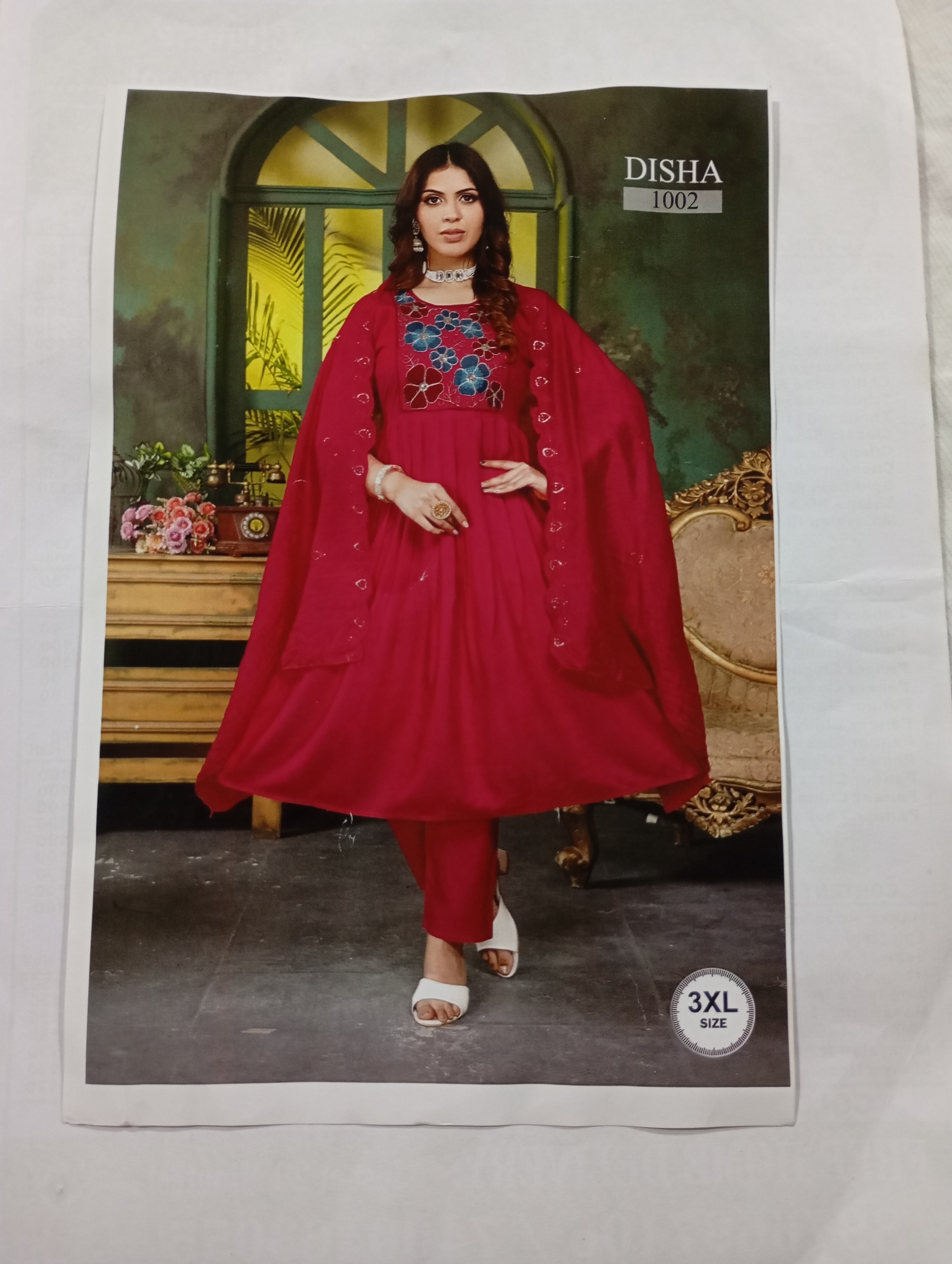 Deesha Fashionable, Elegant, Stylish  Red A-line Exclusive Embroidery design Work Kurti Set For Party Wear.