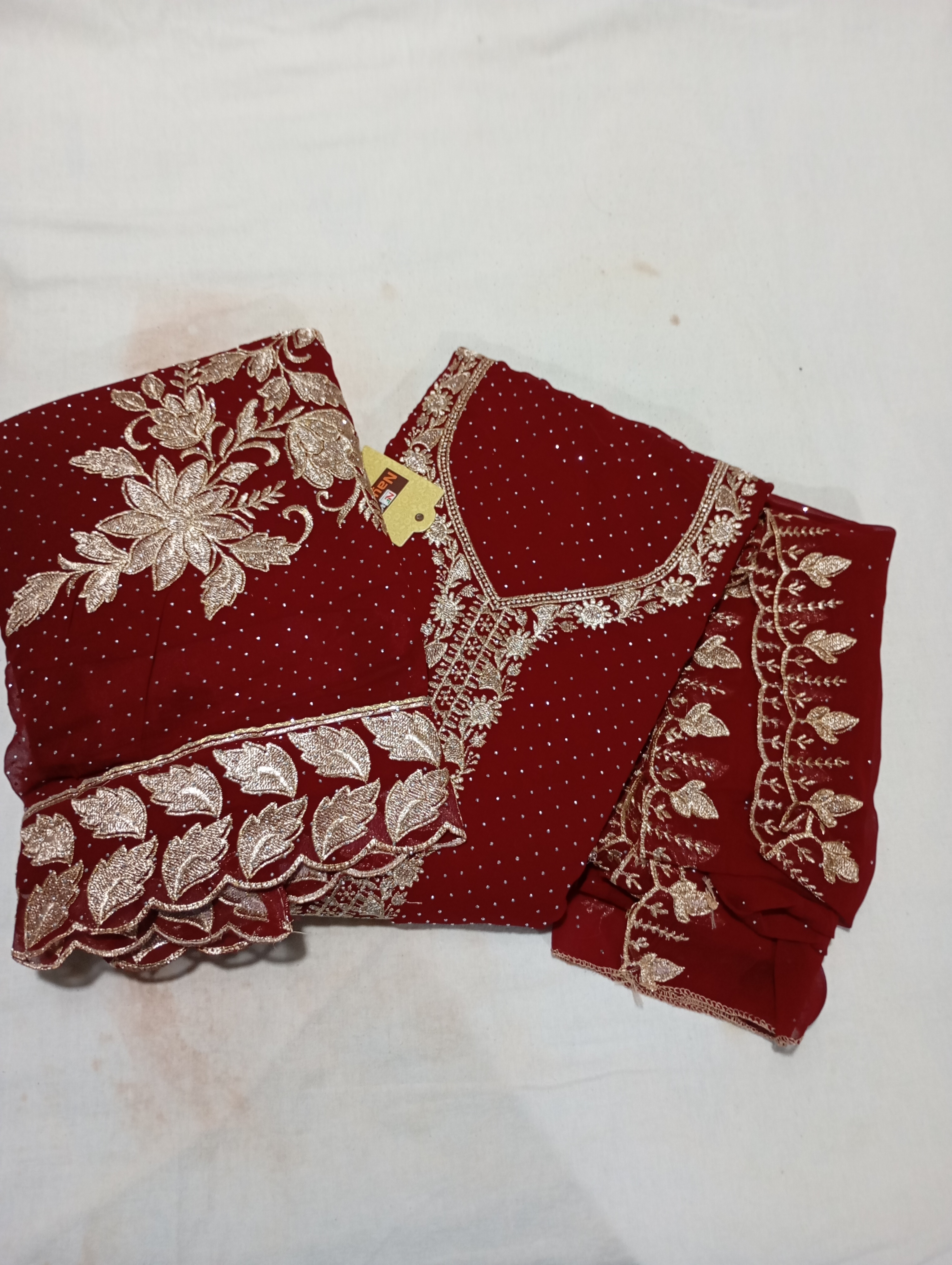 Red  Colour Georgette Zari Embroidery and Badla work Dress Material With Dull Santoon Bottom