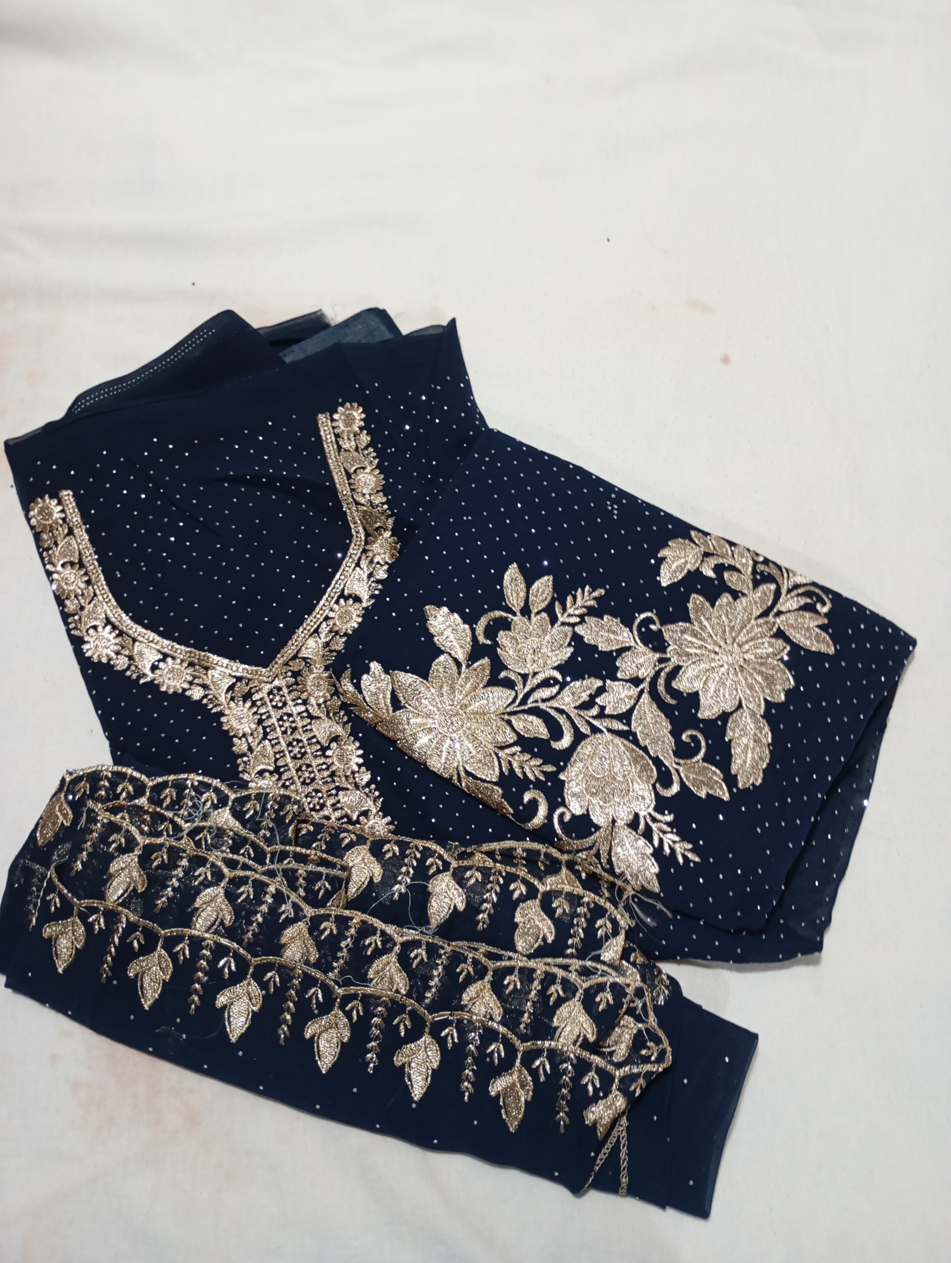 Black Colour Georgette Zari Embroidery and Badla work Dress Material With Dull Santoon Bottom