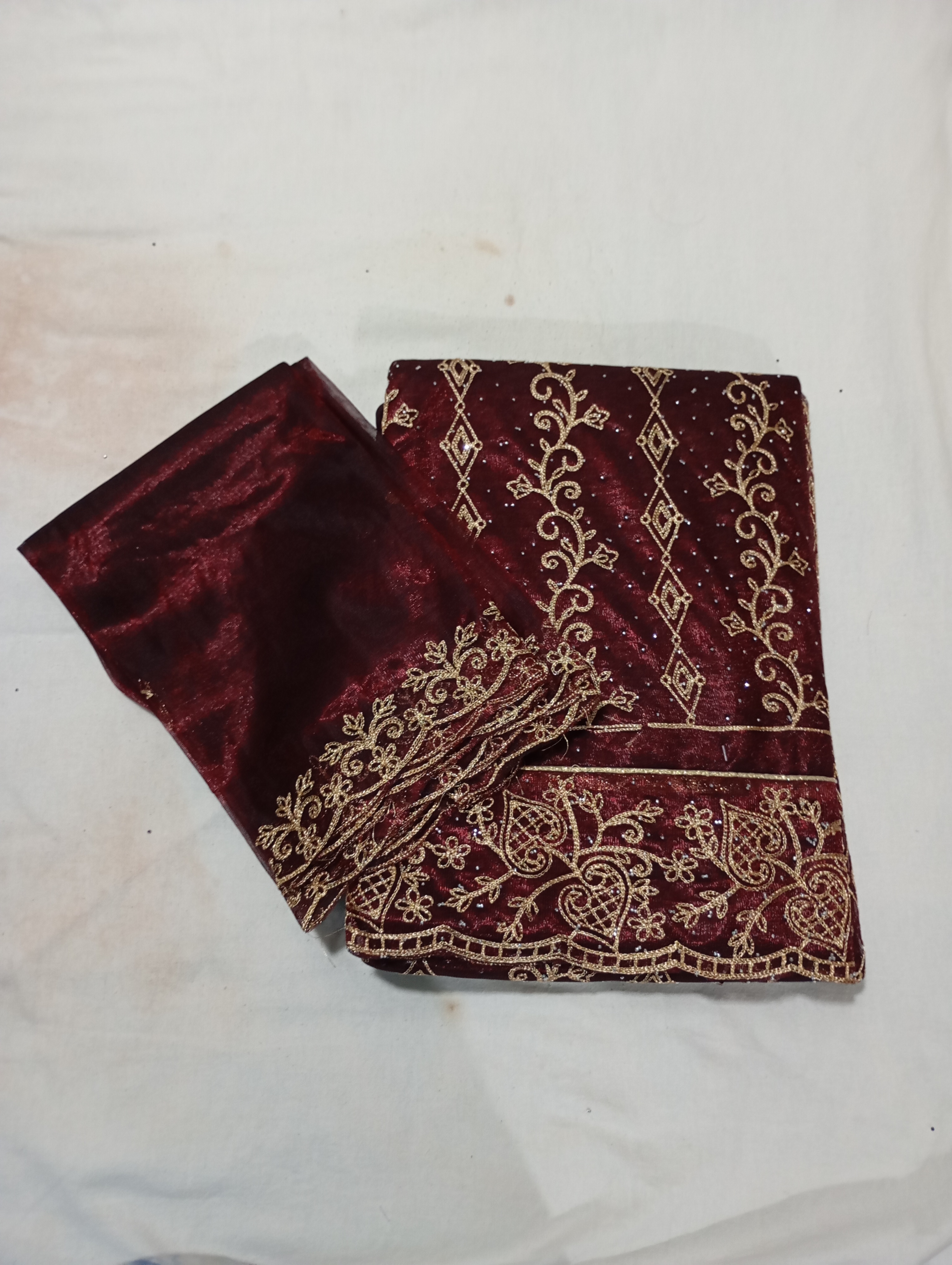 Maroon Colour Shimmer Silk Dress Material - Top And Duppata With Badla and Zari Embroidery Work and Plain Bottom