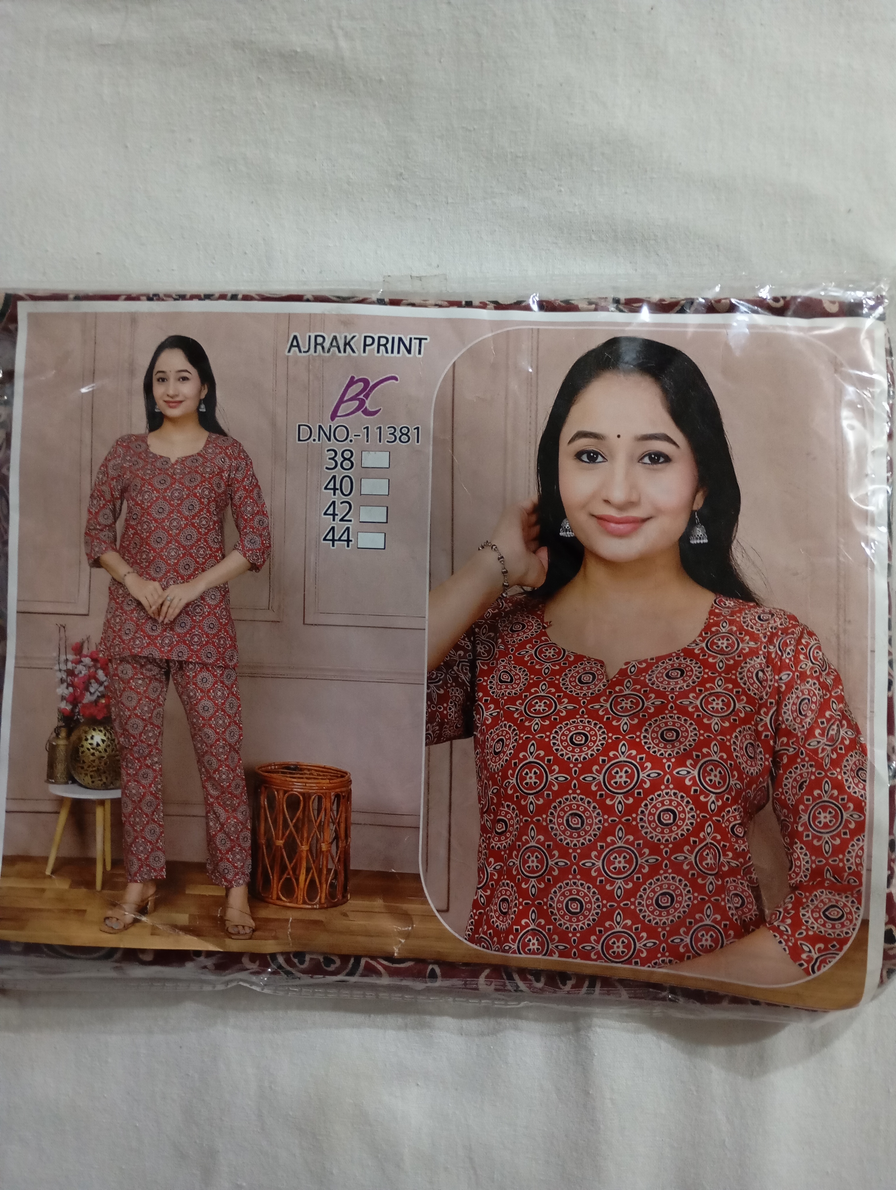 Jaipuri Red Colour Cotton Cord Suit with Ajarak Print