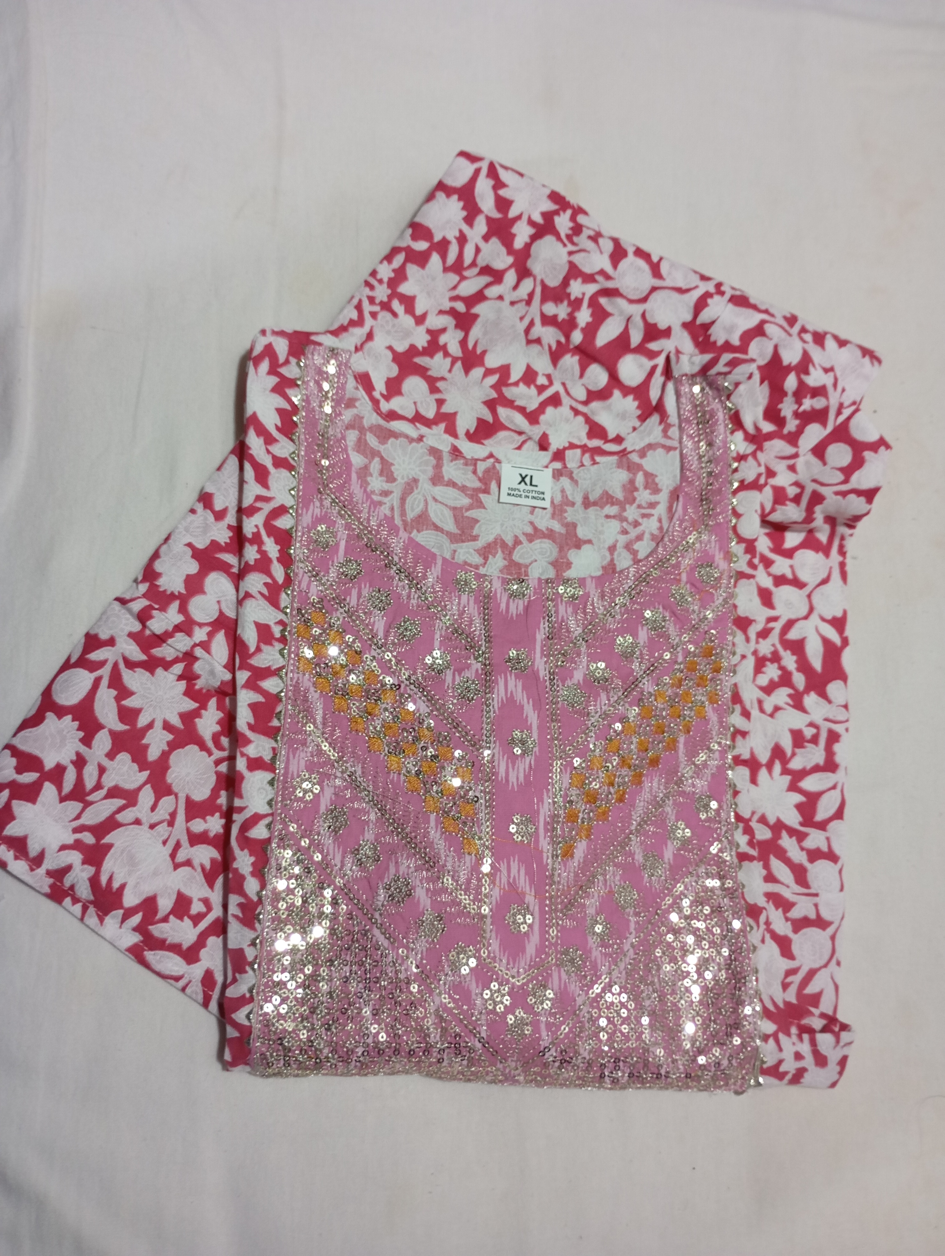 Red & White Fancy Cotton Gown One Piece with Side Dori