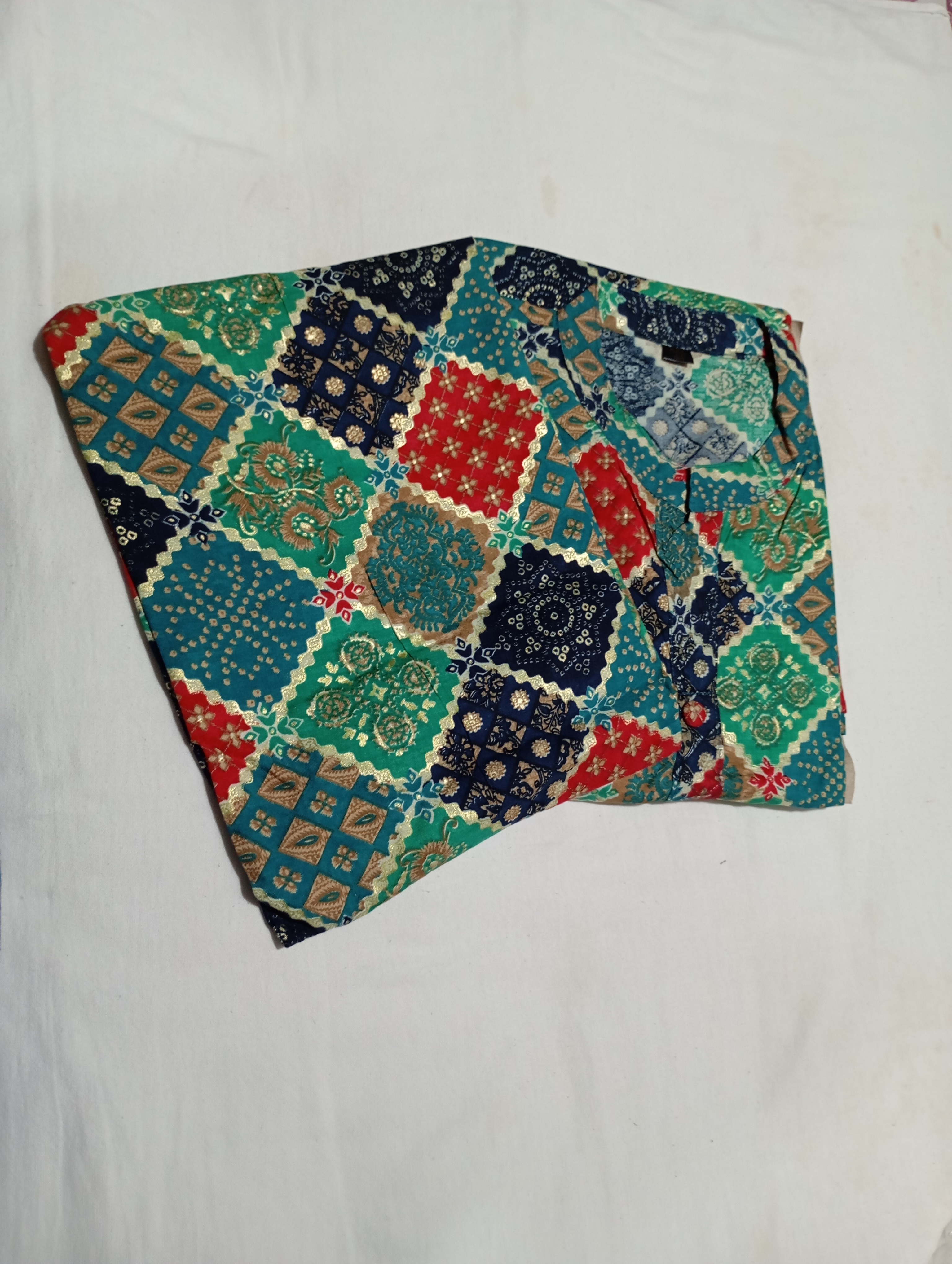 Green Multi Colour Jaipuri Fancy Cord Set With Golden Work