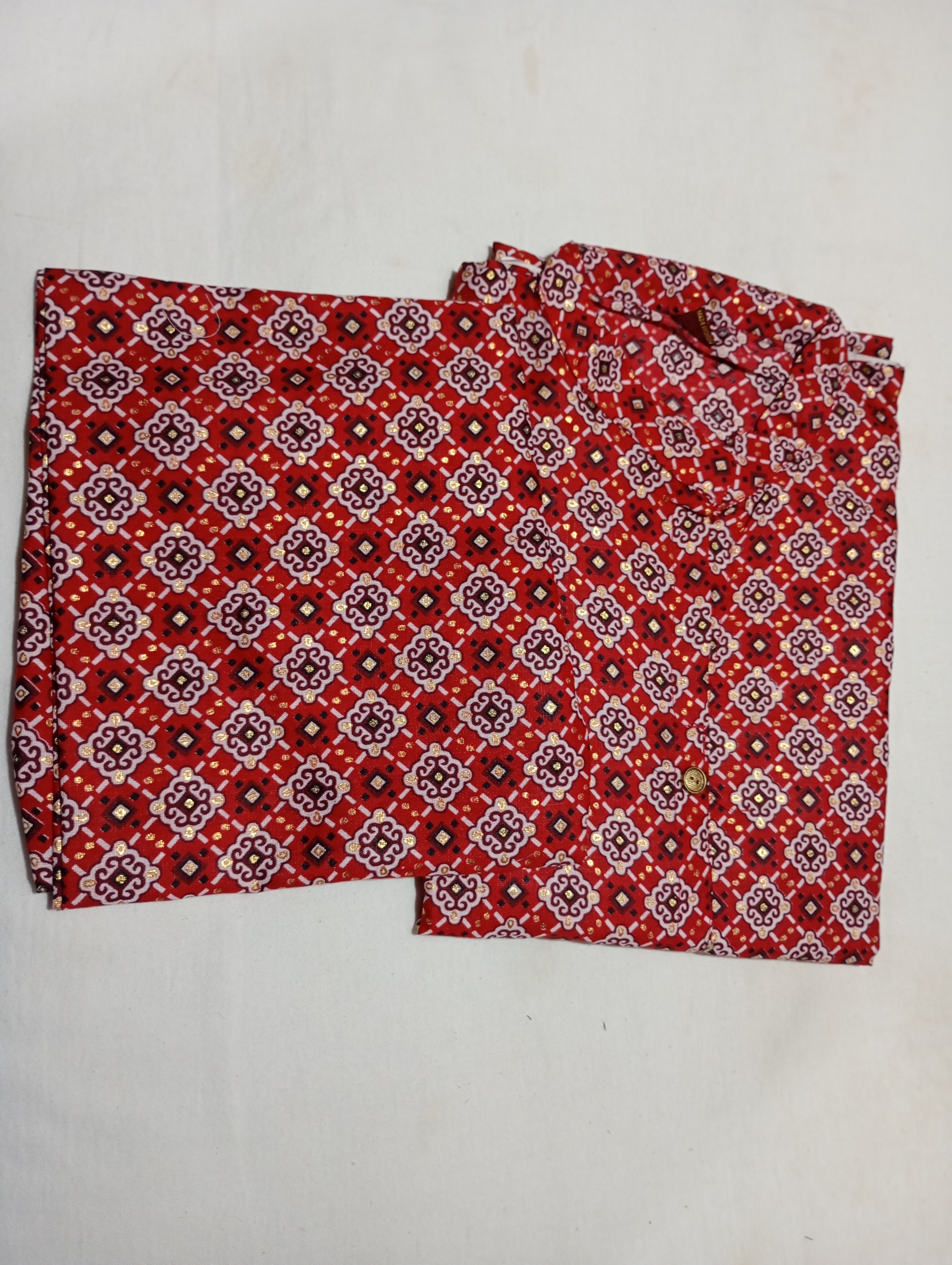 Red Multi Colour with Golden Work Cotton Kurti Set For All Occasions