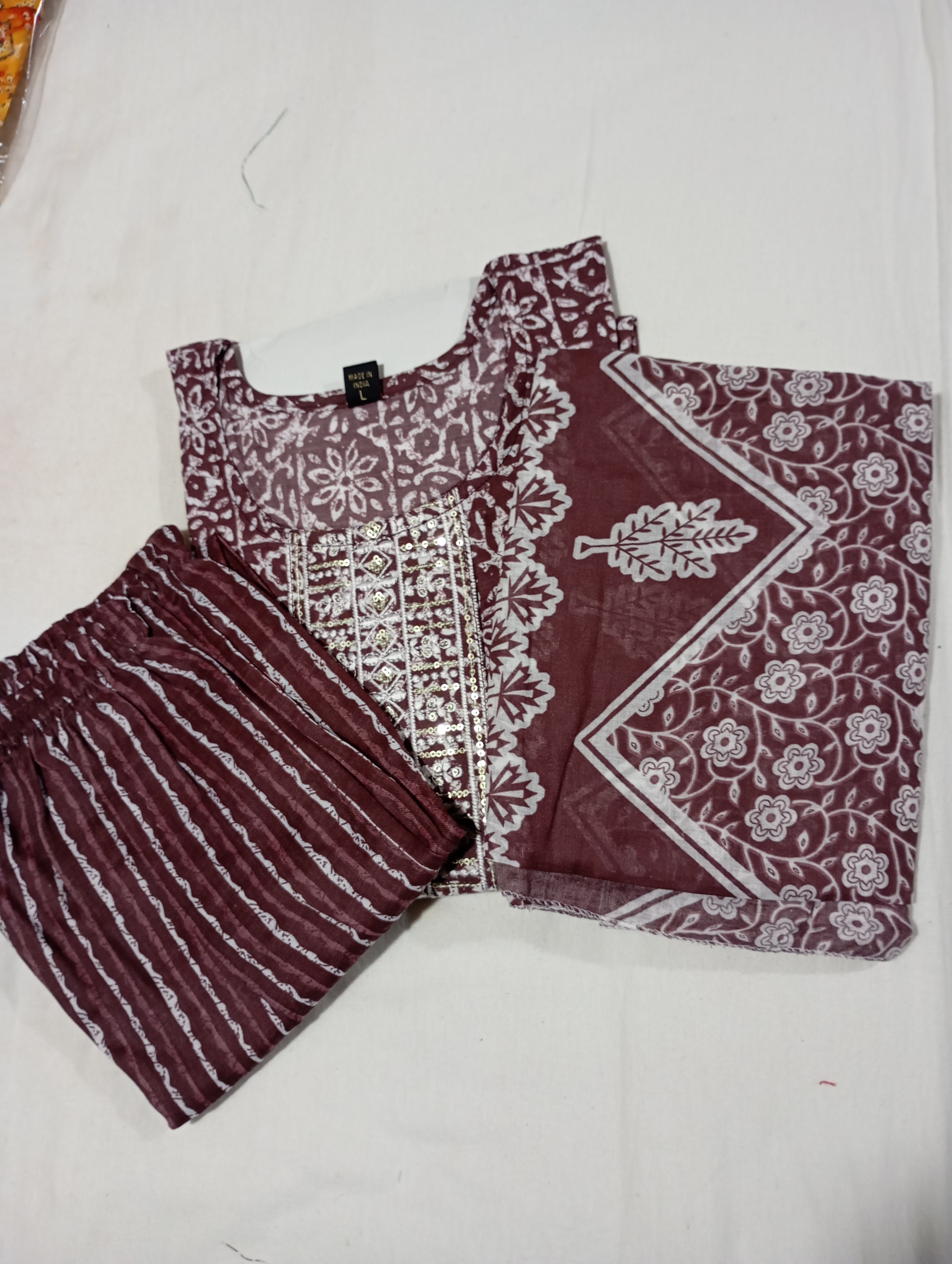 DJ Brown Colour Readymade Cotton Kurti Set