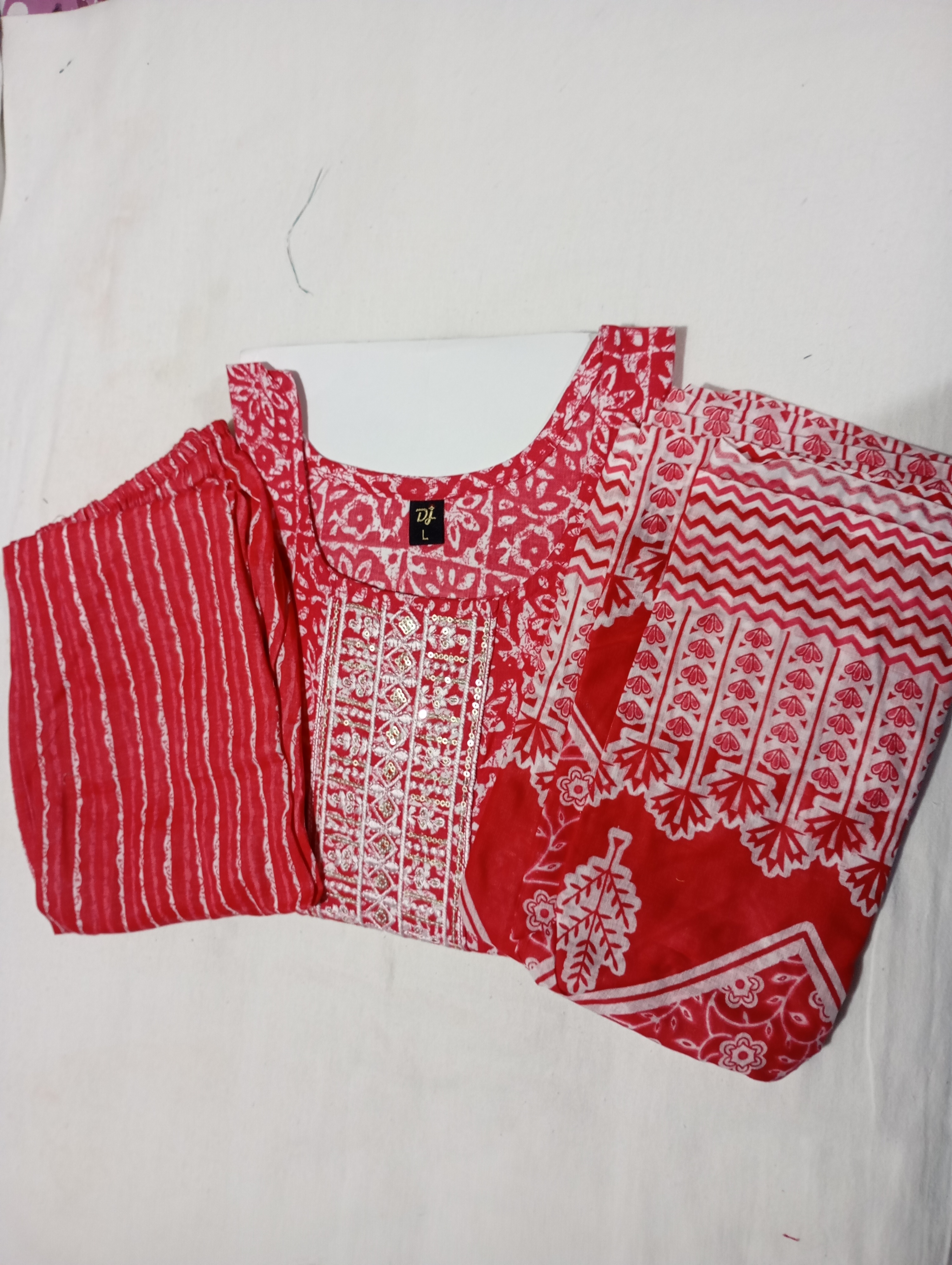 DJ Red & White Colour Readymade Cotton Kurti Set Formal Wear