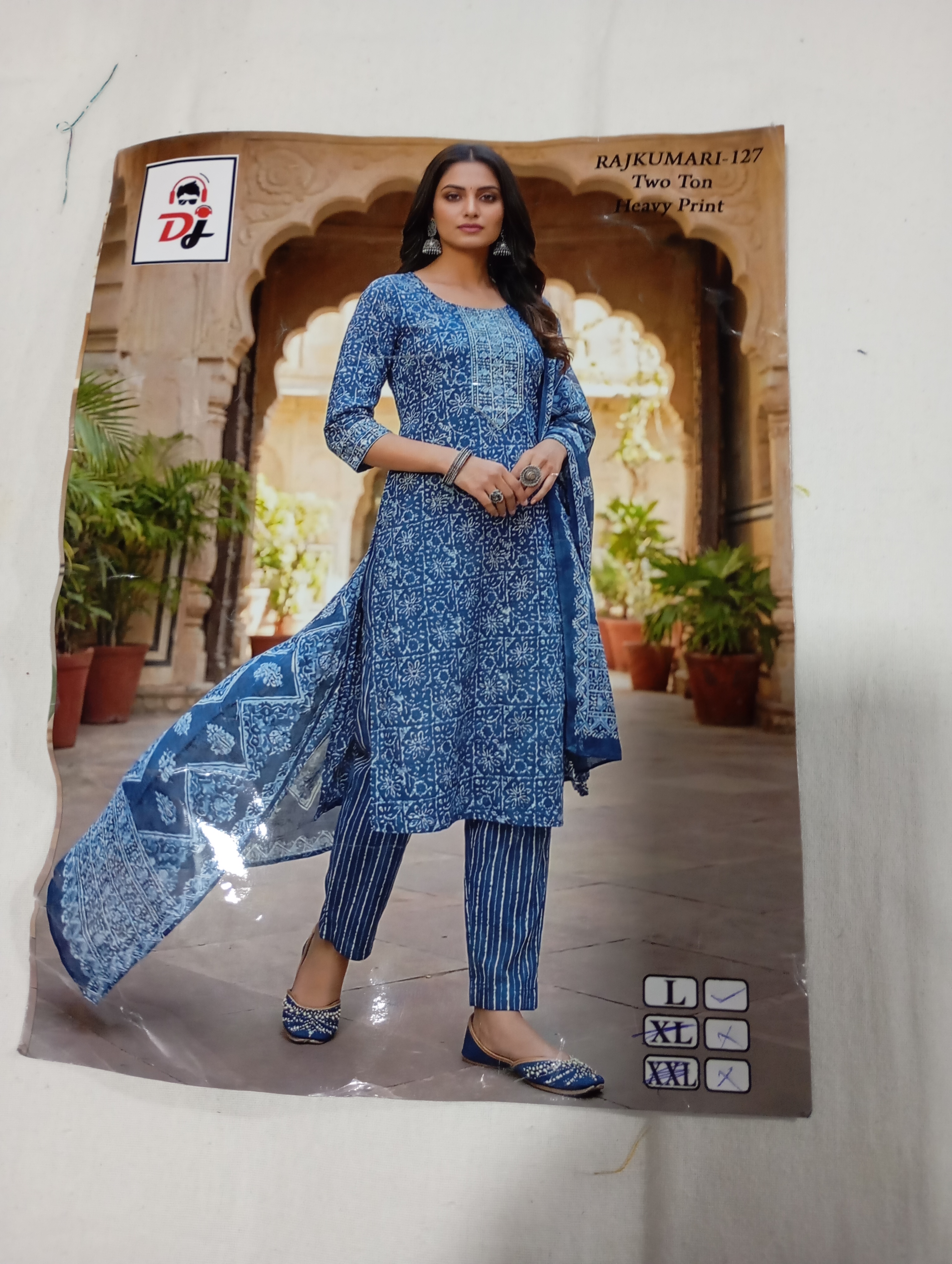 DJ Blue & White Colour Readymade Cotton Kurti Set Formal Wear